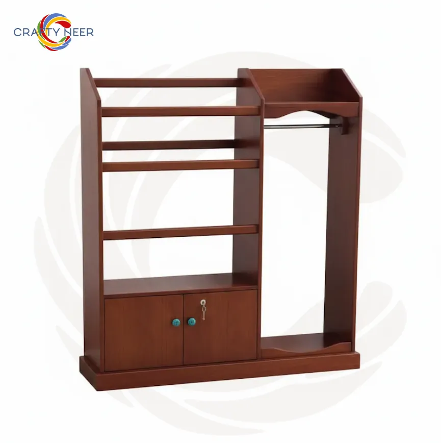 Alana, Lacquer Polish cloth storage, 1 Shelve with 4 Hanging Shelve & 1 Coat Hanging Space with Lock Door Cabinet, Modern Home & Office Use Clothes Hanging Alana.webp
