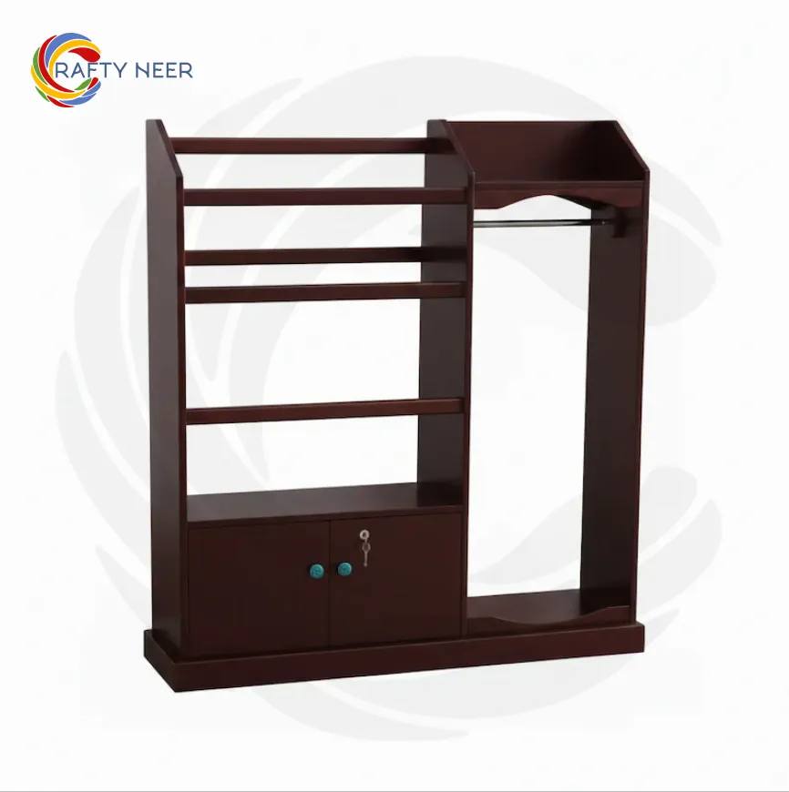 Alana, Lacquer Polish cloth storage, 1 Shelve with 4 Hanging Shelve & 1 Coat Hanging Space with Lock Door Cabinet, Modern Home & Office Use Clothes Hanging Alana b.webp