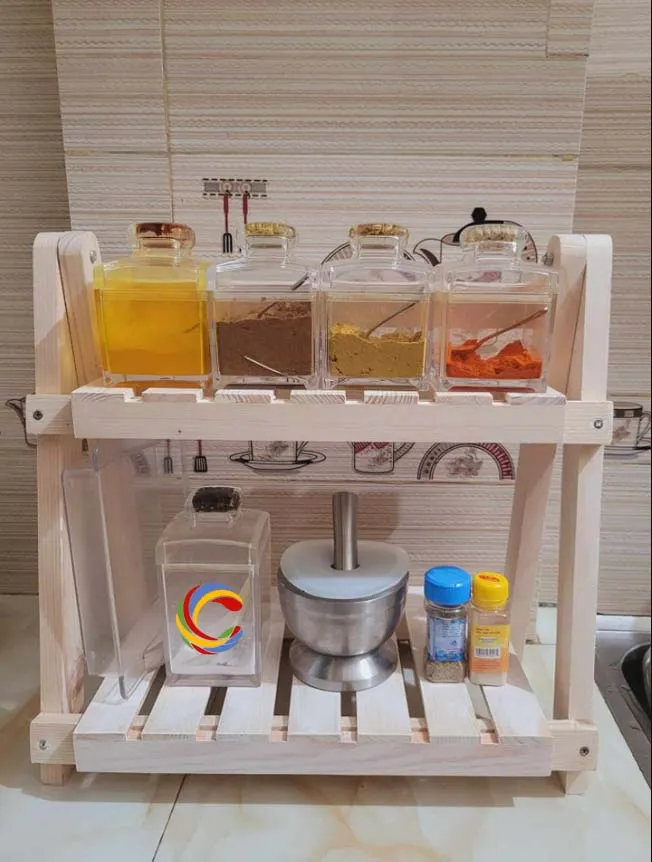 Kitchen storage rack multi Functional Kitchen Rack organizer Shelve Jar Rack Storage Shelf Cabinet Stand Model : KRO015 (Albino Oak)