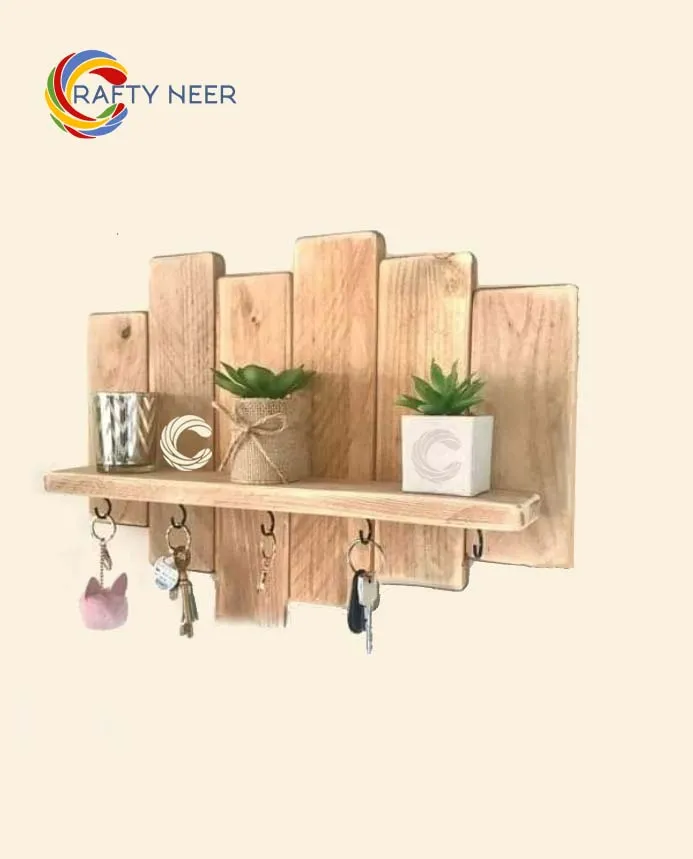 keyring Wall Mounted Key Holder With Shelf Hanging key holder key storage key hooks wall key holder key rack with shelf Model : Keyring2002 (Albino Oak)