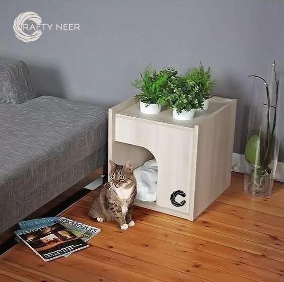 Cat House Modern Cozy Handcrafted Cat Cottage Model : Cat301 (Albino Oak)