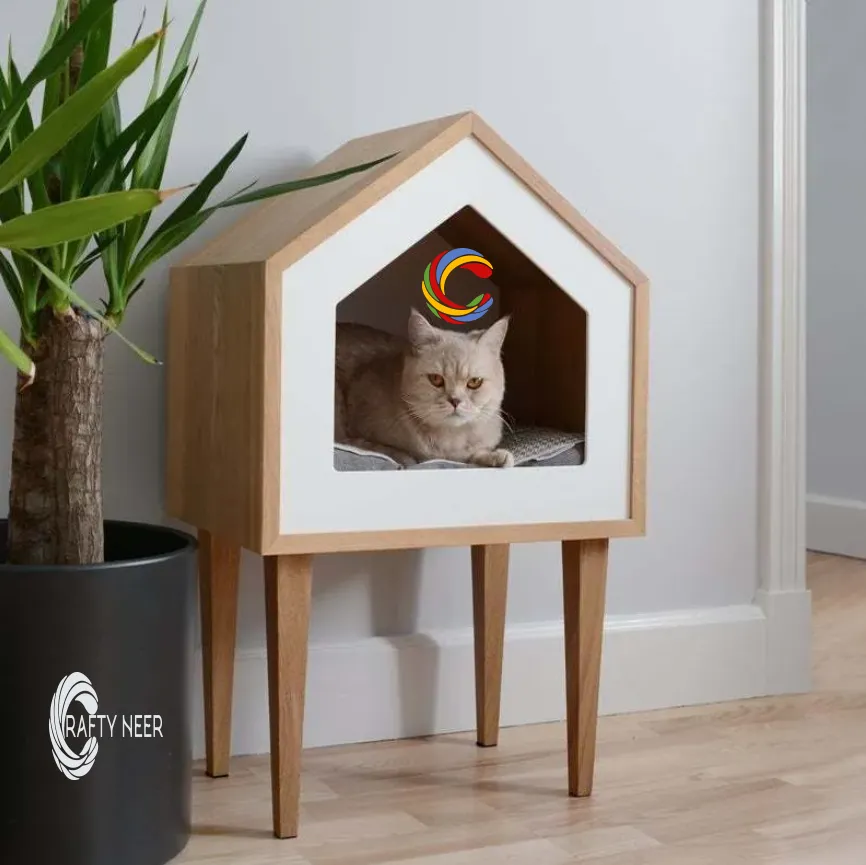 Cat House Modern Cozy Handcrafted Cat Cottage Model: Cat304 (Albino Oak)
