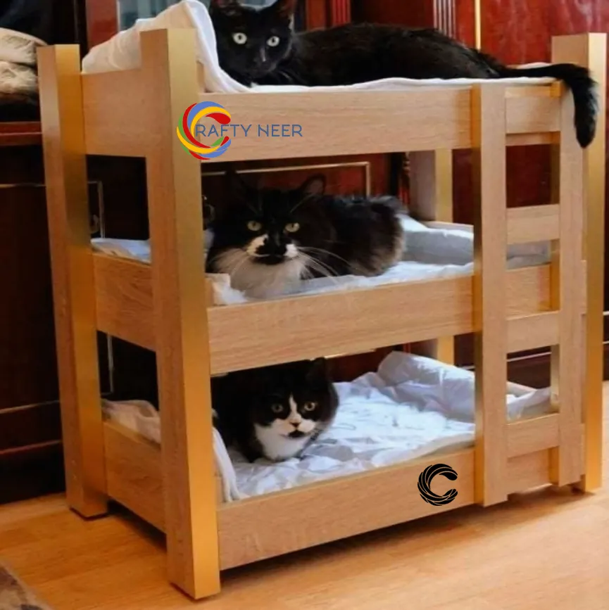 Cat House Wooden Modern Cozy Handcrafted Cat Cottage Model: Cat307 (Albino Oak)