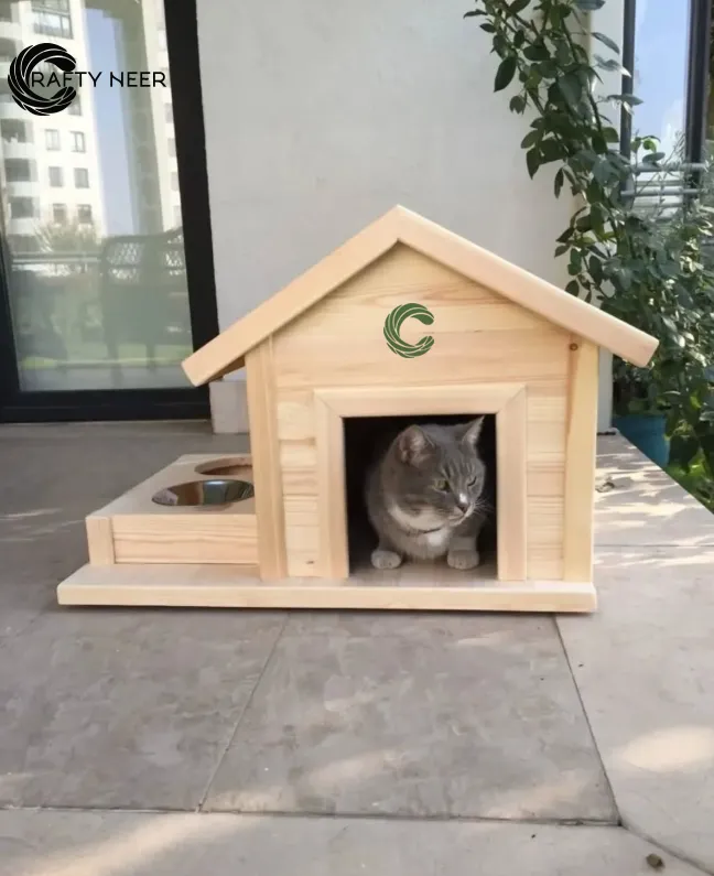 Cat House Wooden Modern Cozy Handcrafted Cat Cottage Model: Cat309 (Albino Oak)