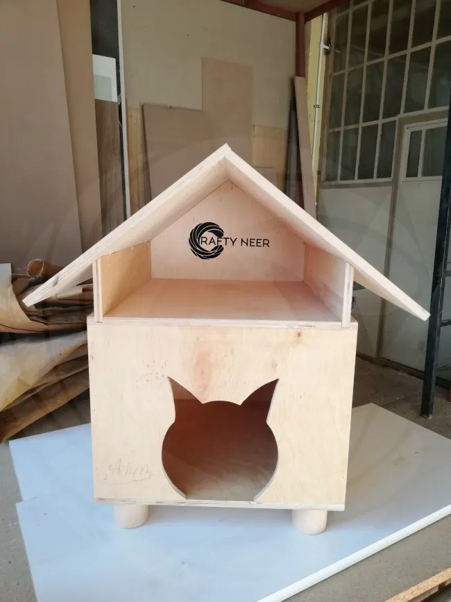Cat House Wooden Modern Cozy Handcrafted Cat Cottage Model: Cat314 (Albino Oak)