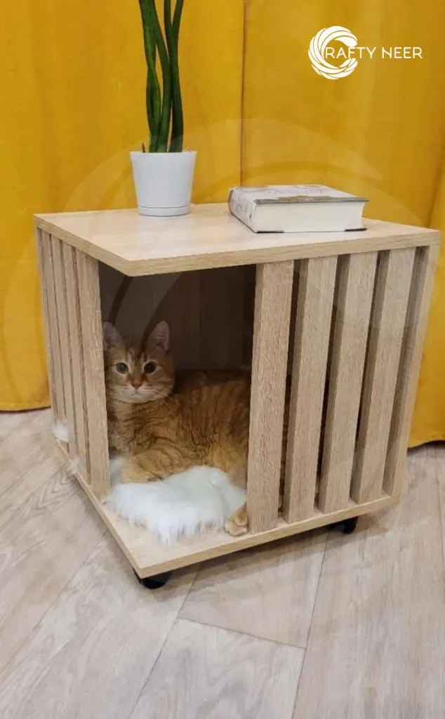 Cat House Wooden Modern Cozy Handcrafted Cat Cottage Model: Cat316 (Albino Oak)