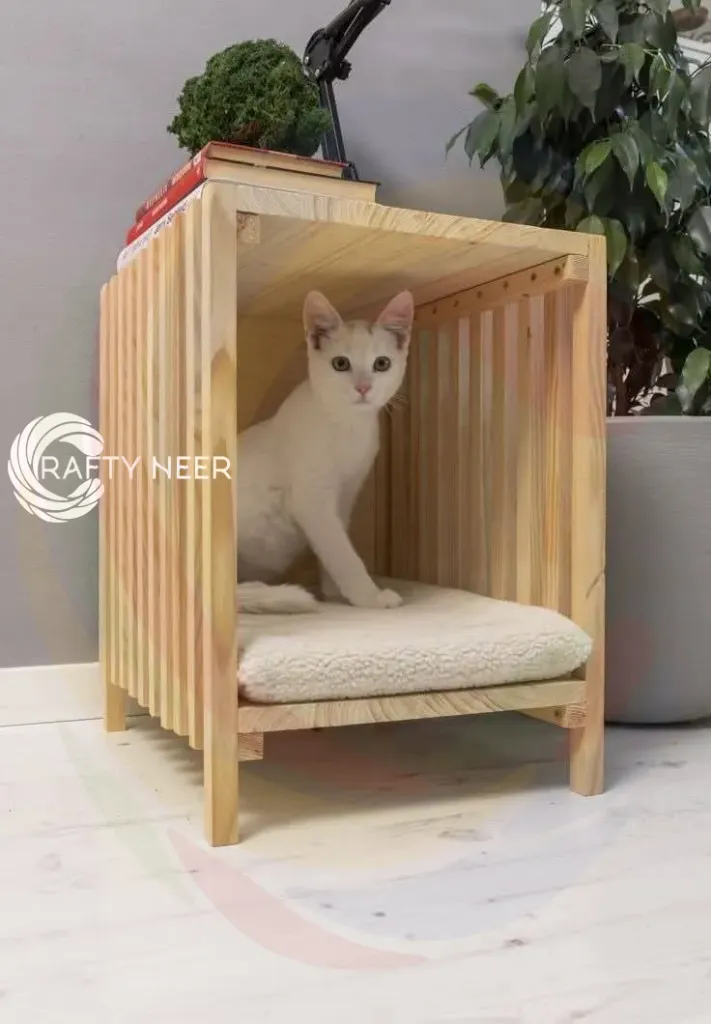 Cat House Wooden Modern Cozy Handcrafted Cat Cottage Model: Cat317 (Albino Oak)