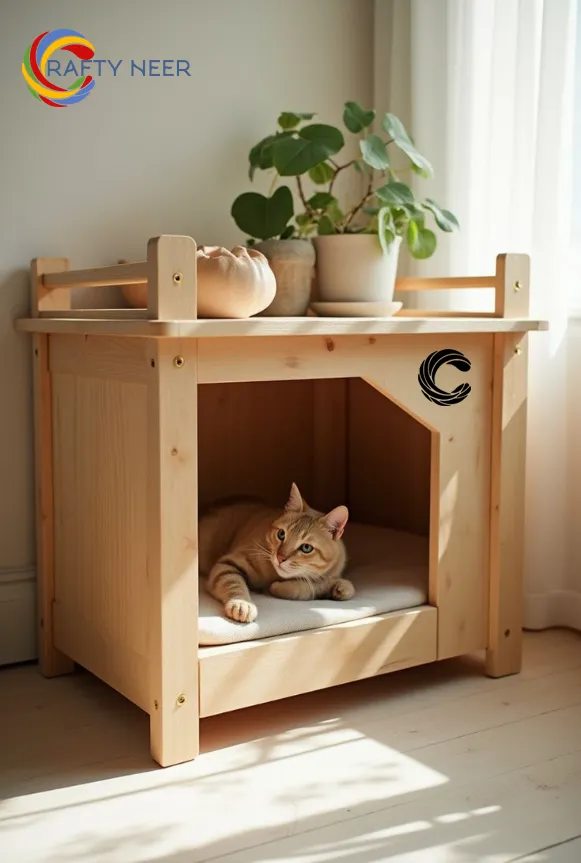 Cat House Wooden Modern Cozy Handcrafted Cat Cottage Model: Cat319 (Albino Oak)