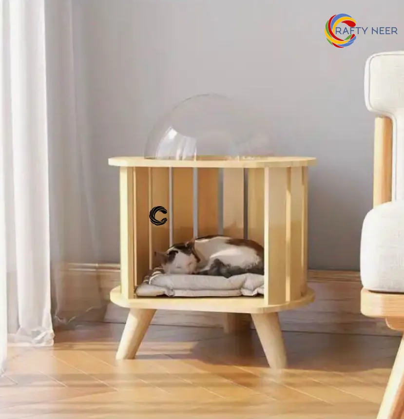 Cat House Wooden Modern Cozy Handcrafted Cat Cottage Model: Cat322 (Albino Oak)