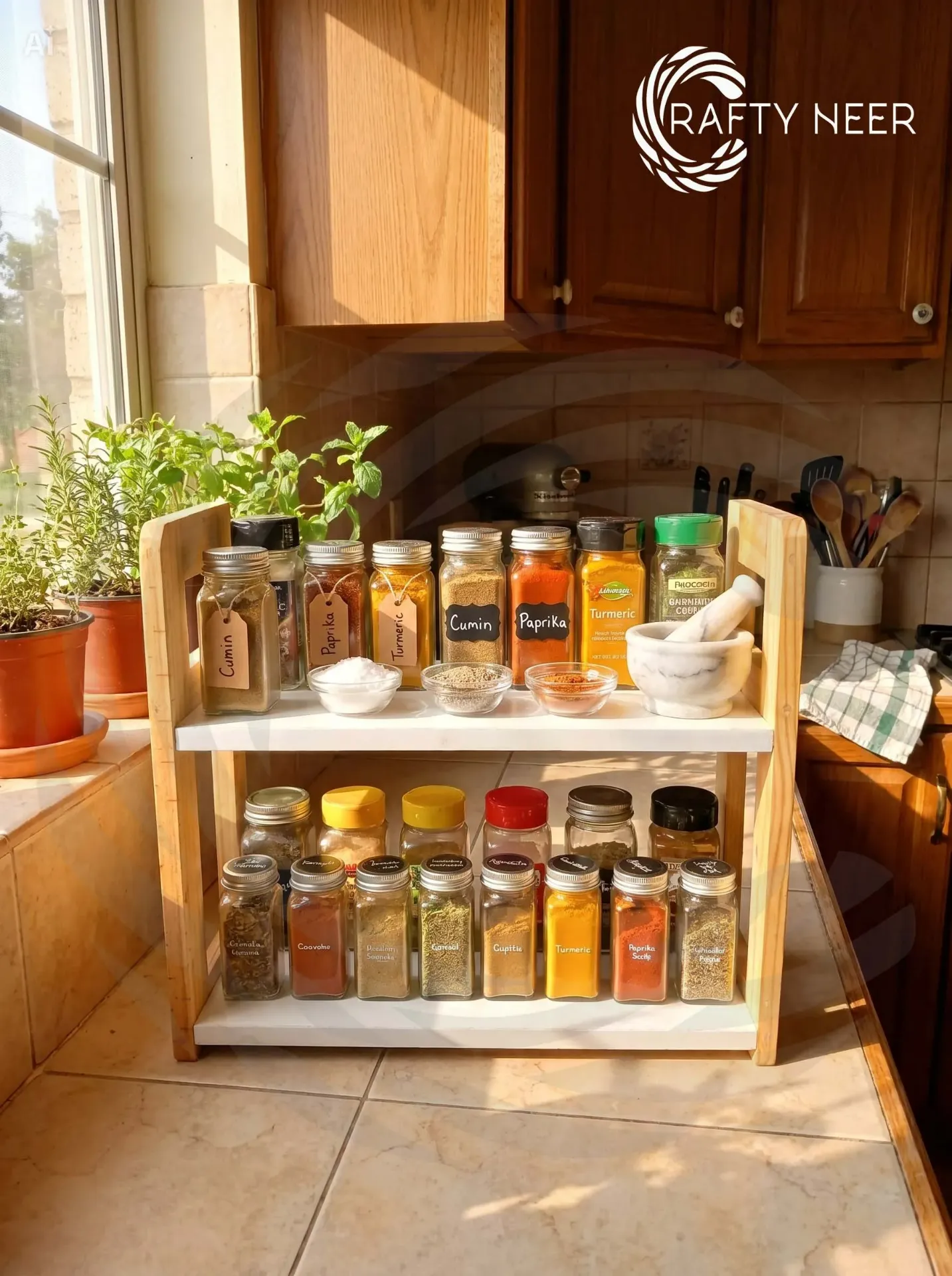 Kitchen storage rack multi Functional Kitchen Rack organizer Shelve Jar Rack Storage Shelf Cabinet Stand Model # KRO001 (Albino Oak)